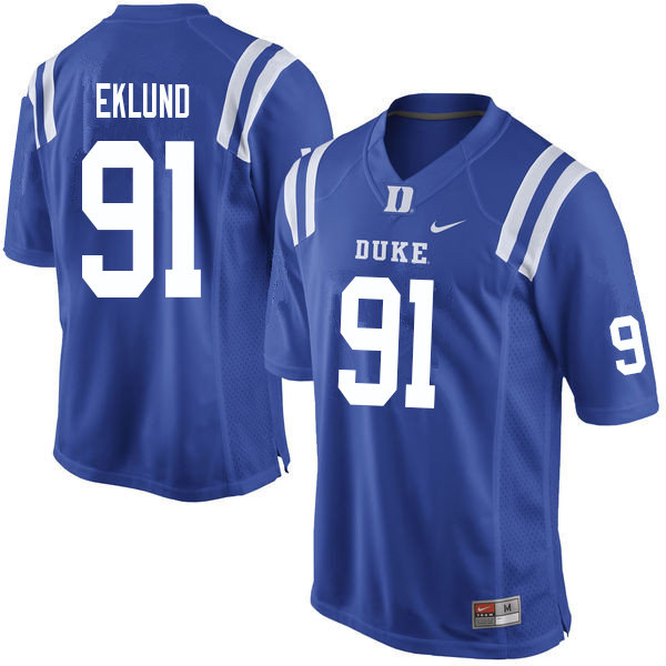 Men #91 Matt Eklund Duke Blue Devils College Football Jerseys Sale-Blue